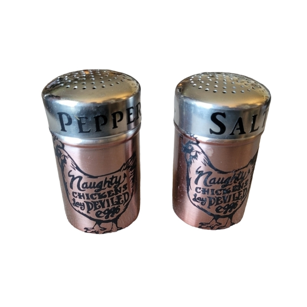 Vintage Copper and Silver Chicken Salt and Pepper Shakers 4"